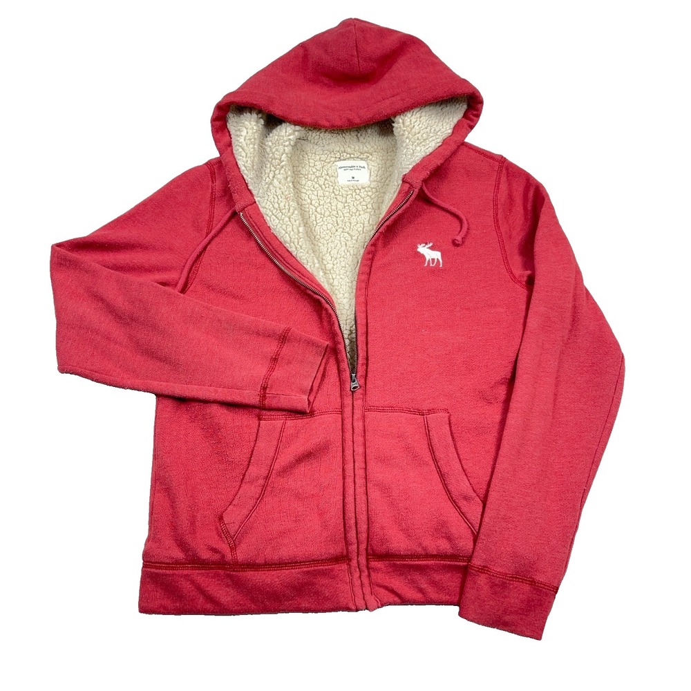 Vintage Y2K‎ Abercrombie & Fitch Hoodie Men Medium Pink Sherpa Lined Full Zip *